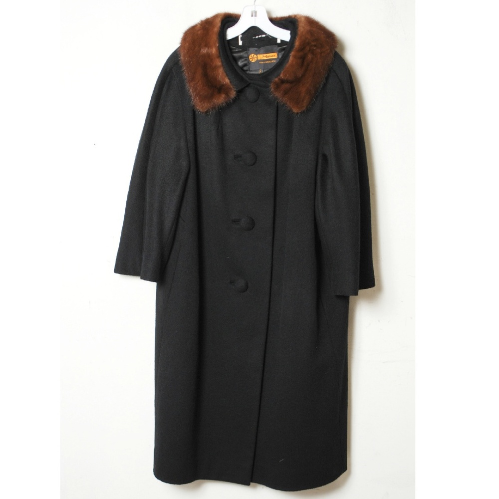 Vintage Emporium Black Mink Fur Collar Button Coat